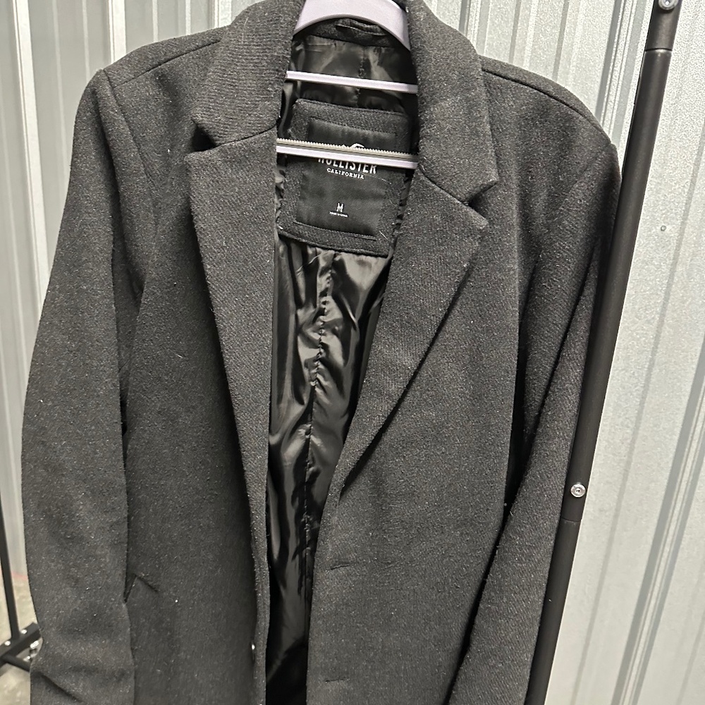 Mens Hollister Wool Blend Charcoal Overcoat Size Medium
